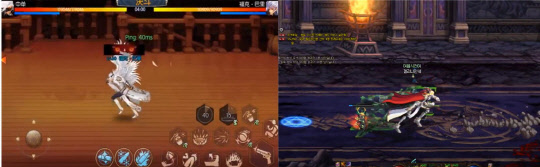 넥슨의 던전앤파이터(오른쪽)와 이를 베낀 중국의 아라드의 분노(왼쪽) 이미지.